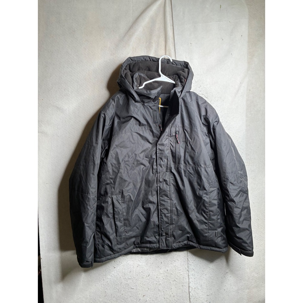 Hawke & Co Mens Black Hooded Puffer Jacket Full Zip Fleece Lined XXL Heavyweight